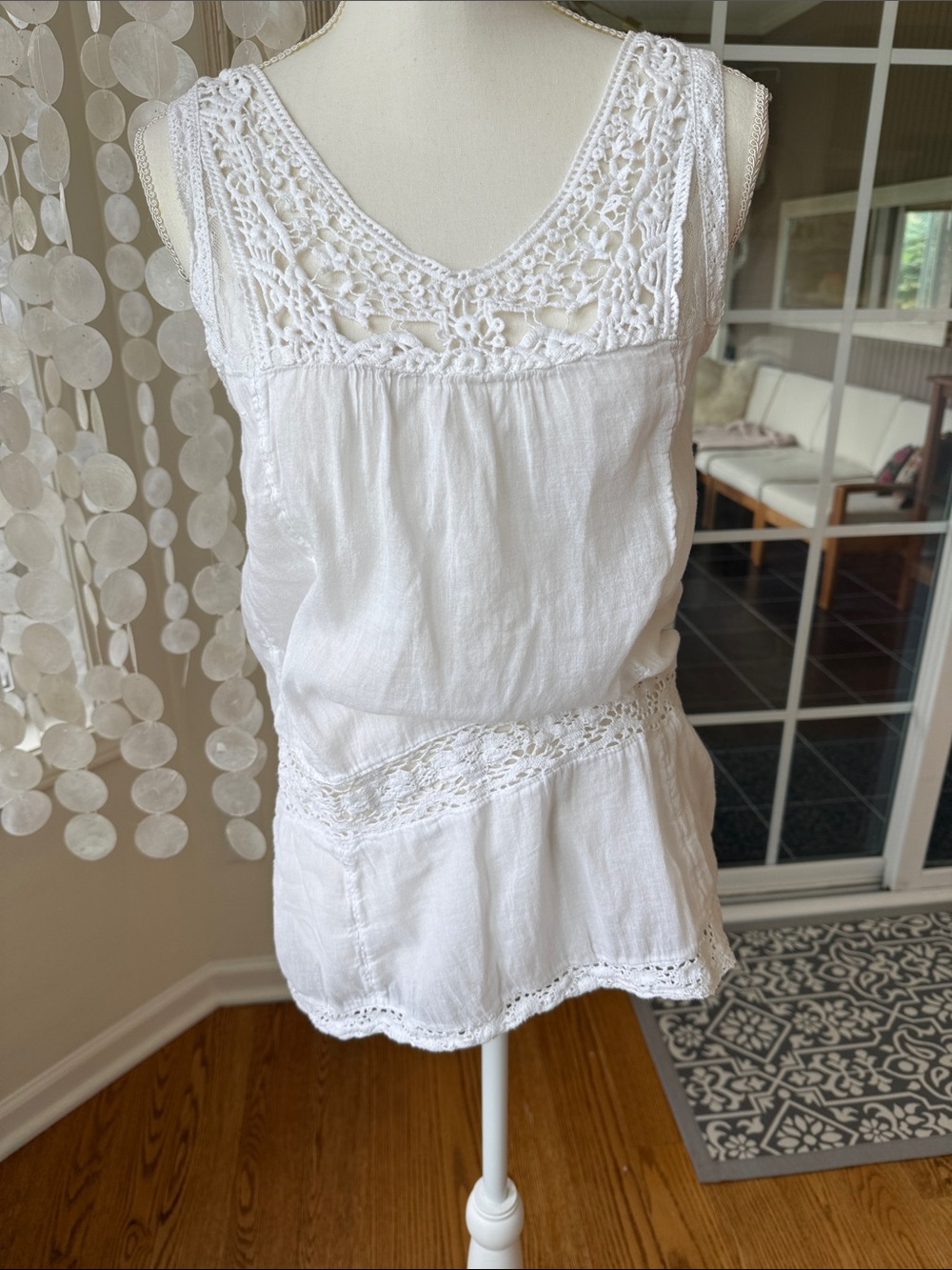 Marisol Cotton White Crochet Trim Tank Top small